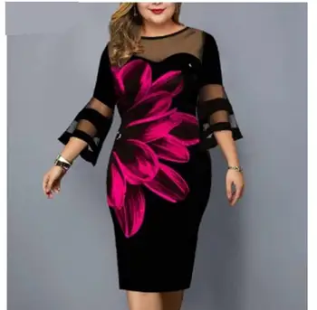 Plus Size 5XL Mesh Patchwork Women Dress 2023 Spring Vintage Floral Printed Elegant Ladies Party Dresses Casual Female Vestidos 1