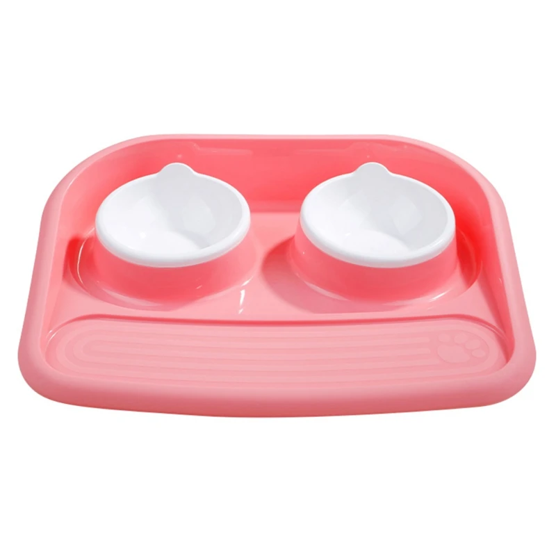 Pink Dog Feeders Pet Dogs Double Bowls Feeder Environment-friendly Food Water Bowl For Pet Puppy Cats - Color: Pink