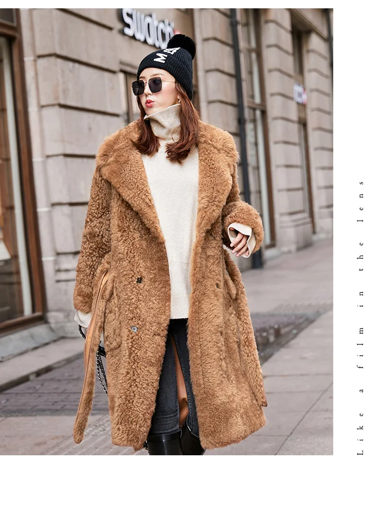 Роскошное пальто из натурального меха женская зимняя длинная овечья стрижка куртка женская натуральная Шуба винтажная Двусторонняя Меховая куртка Hiver 99110