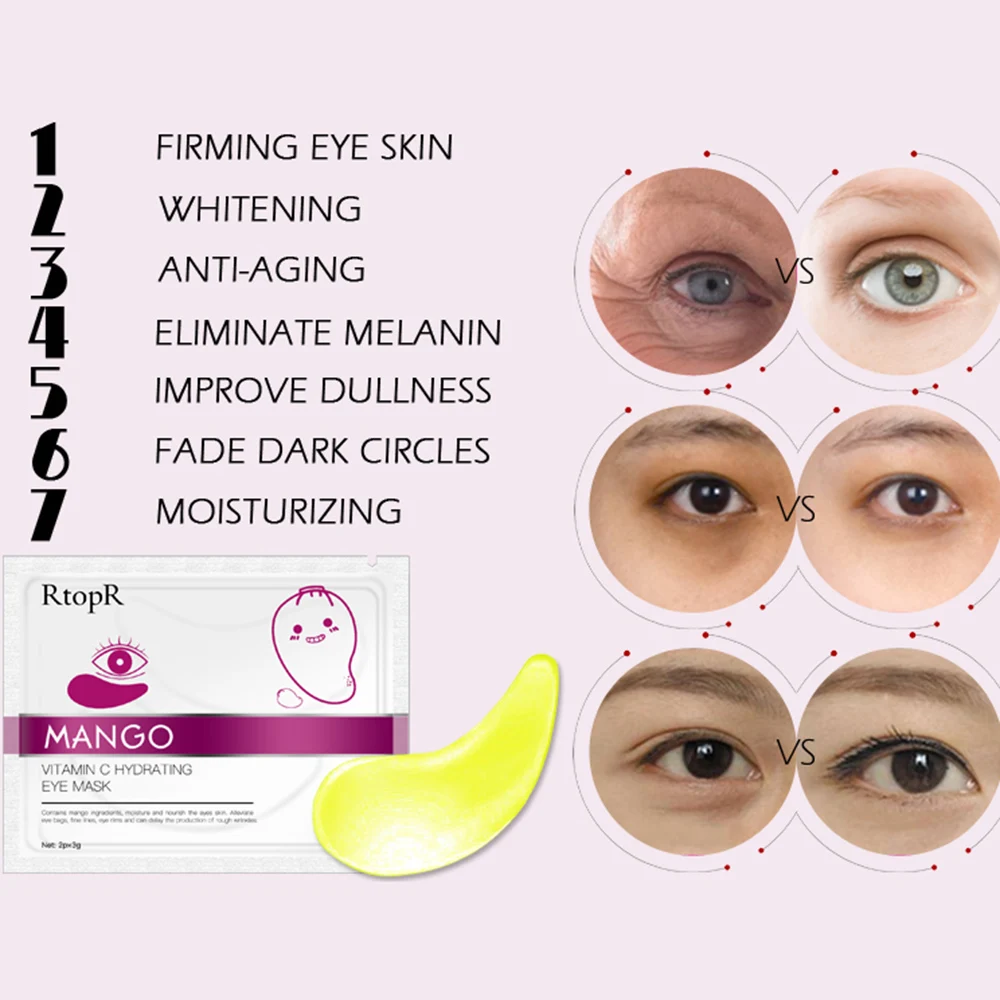 RtopR Mango Vitamin C Eye Mask Hydrating Anti-Aging Skin Serum Gold Eye Patches Care Remove Wrinkle Dark Circle Puffiness