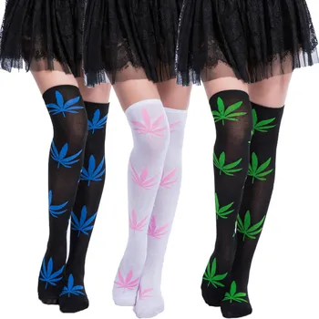 

New Female Knee Socks Maple Leaf Socks Fashion Week Skateboard Hiphop Meias Women Stockings Wholesale Girl Stocking