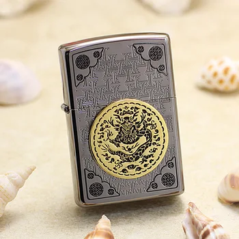 

Genuine Zippo oil lighter copper windproof Black ice Golden Dragon cigarette Kerosene lighters Gift anti-counterfeiting code