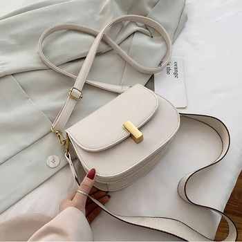 

Leather Shoulder Bag Purses Saddle Crossbody Bags for Women 2020 Trend Luxury Designer Wide Strap Lady's Travel Small Handbags