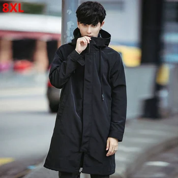 

Tide brand large size youth large size windbreaker in the long section hooded loose and big size long jacket spring and autumn