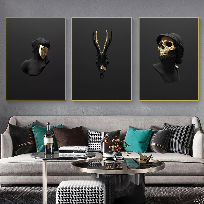 Abstract Bull Skull Head Metal Statue Canvas Painting Figure Sculpture  Poster And Prints Wall Art Picture For Bedroom Home Decor - Painting &  Calligraphy - AliExpress