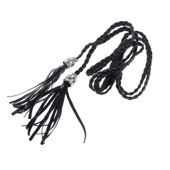 

Chic Ladies Women Braided Belt PU Leather Tassel Self-Tie Thin Waist Rope Belt