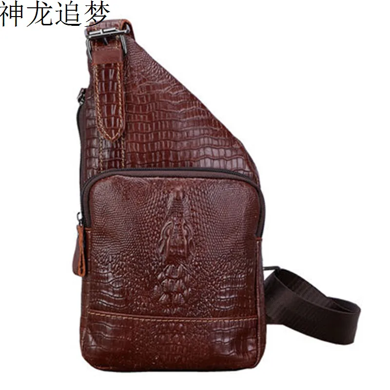

First layer Cowhide leather chest bag embossed crocodile pattern chest bag crossbody bag men and women sling chest bag