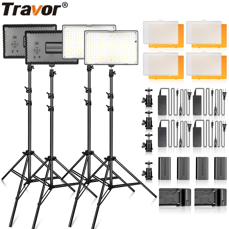 TRAVOR студия светильник 4set видео/аудио светильник 240 шт светодиодный панельный светильник со штативом для свадьбы интервью YouTube съемки светильник Инж