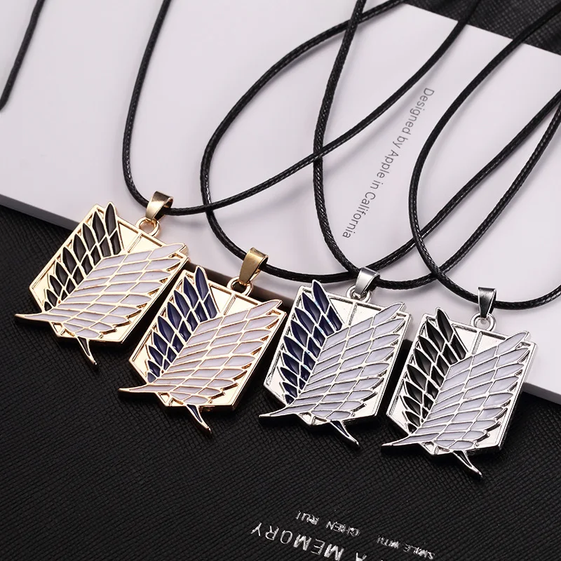 Anime Attack on Titan Alloy Necklace Figure Toys Wings of Liberty Shingeki No Kyojin Leather Chain Gold Silver Pendant Gift |