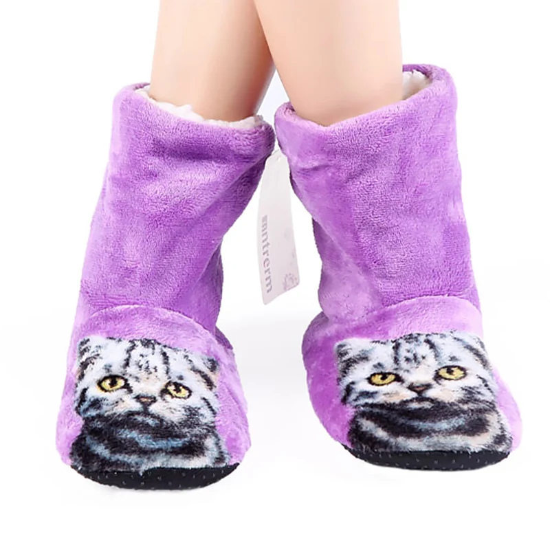 Женские домашние тапочки Милые теплые на зиму с рисунком кота Женский плюшевый