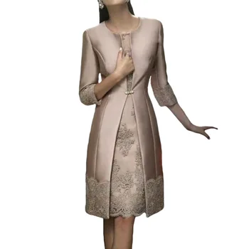 

BacklakeGirls 31916ht Round Neck Straight Satin Mother Of The Bride Dresses Three Quarter Sleeves Custom Made Mom Frocks 2020