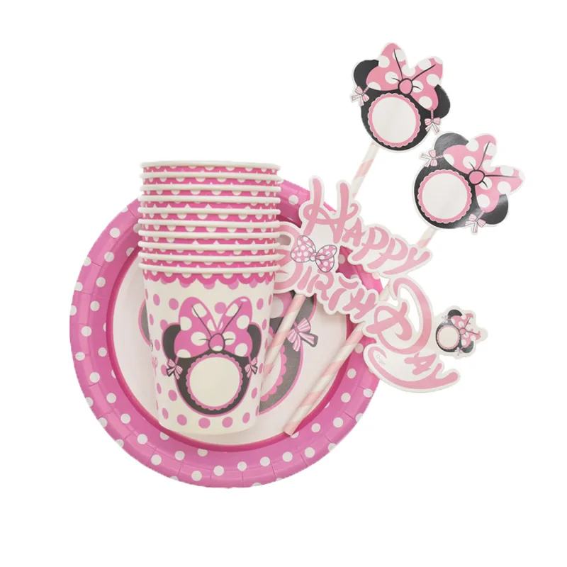 Cartoon Minnie Mouse birthday party decorations kids Disposable tableware Plates Cups Baby Shower Birthday Party Supplies