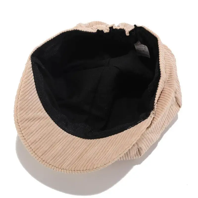 Korean Corduroy Octagonal Hats Autumn Winter Women Solid Retro Painter Caps