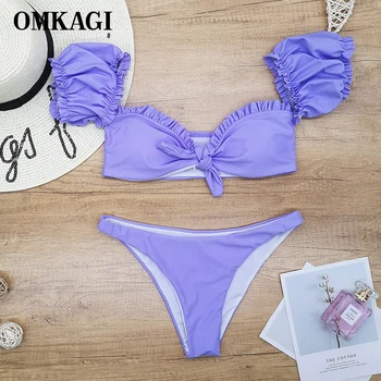 

OMKAGI Solid Bikini 2020 Sexy Swimsuit Push Up Swimming Suit For Women Micro Bikinis Ruffled Low Waist Bikini Swimwear Women