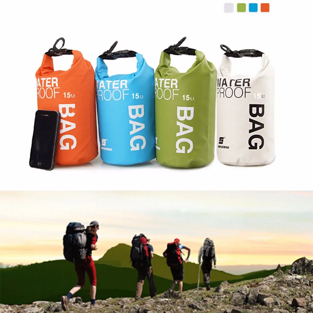 Waterproof Water Bags Sack Pouch Canoe Portable Dry Bags for Boating Kayaking Camping Rafting Hiking 15L