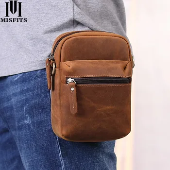 

Quenya Genuine Crazy Horse Leather Waist Packs Men's Casual Fanny Pack Travel Messenger Bag Shoulder Bag Small For Phone Pouch