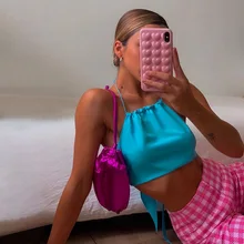 

Sexy Halter Bandage Backless Slim Tank Y2k Thin Straps Blue Camisole Cropped Tops Vest Streetwear Summer Clothes for Women 2021