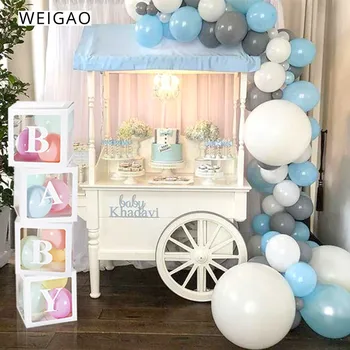 

WEIGAO Large BABY LOVE Balloons Transparent Blocks Cardboard Box for Baby Shower Boy Girl Gifts Box Wedding Decor Storage Box