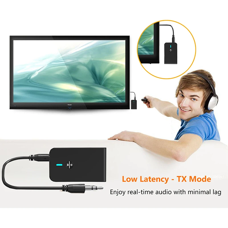 BT-6 Bluetooth 5,0 передатчик приемник 2-в-1 bluetooth адаптер с микро-Поддержка Hands-free для телевизионные наушники ПК аудио Динамик