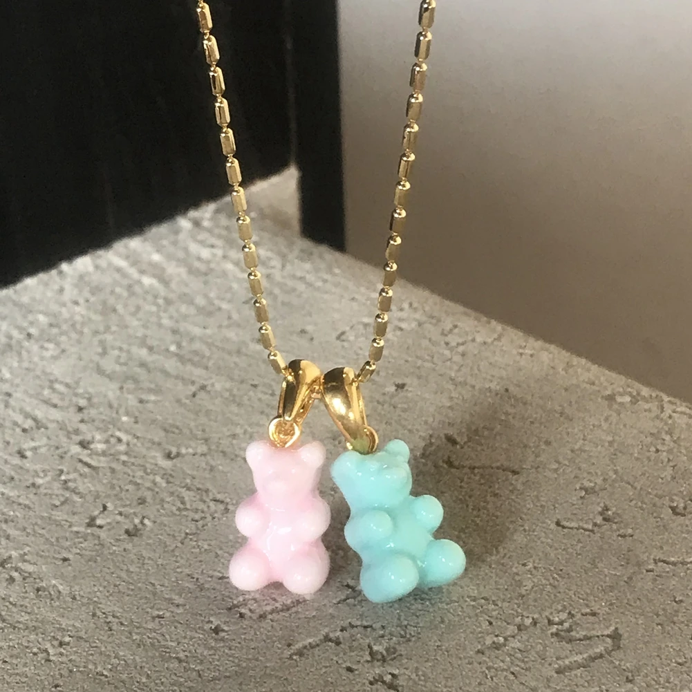 2021 Candy Color Gummy Bear Resin Pendant Necklace for Women Simple Golden Metal Chain Necklace Female Fashion Jewelry Gifts