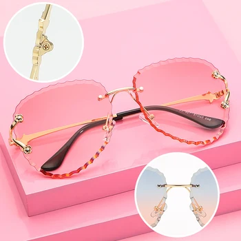

1 Pcs Fashion Rimless Sunglasses Brand Designer Women Vintage Sexy Lady Cutting Lens Wave Frame Sun Glasses for Female UV400