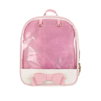 

50pcs/lot Summer Candy Color PVC Transparent Bowknot Backpack Flower Zipper Women Clear Daily Backpack Girls School Bag