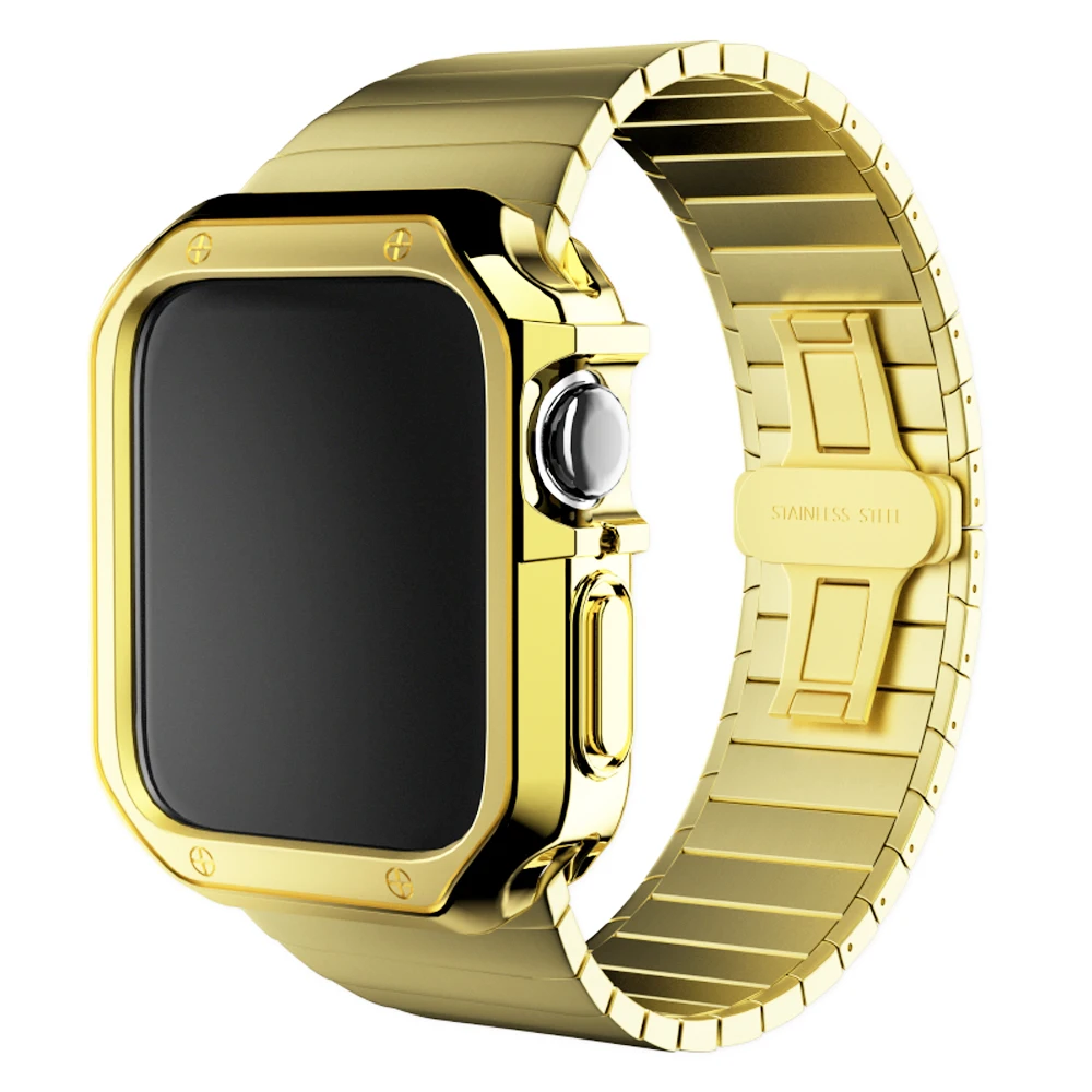 

Soft Case+Stainless Steel Strap for apple watch 7 SE 6 5 4 3 2 band 44mm 40mm 41mm 45mm 42mm 38mm iwatch bracelet Bumper Cover