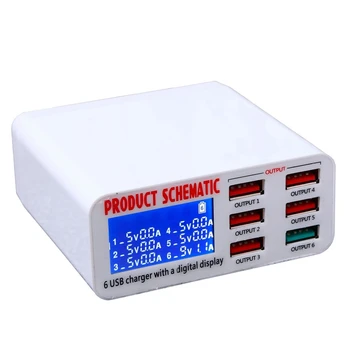 

QC3.0 USB Charger 6-Port Charger Smart Multi-Port Charger Mobile Phone Charger LCD Display,EU Plug