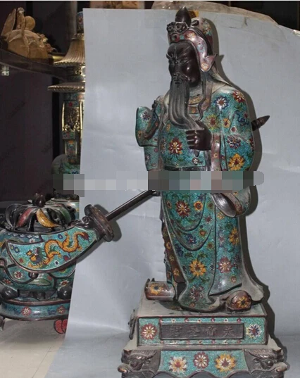 321++ 3" фиолетовые бронзовые Перегородчатые эмалированные Guan Gong Yu Warrior меч с изображением бога дракона Статуя