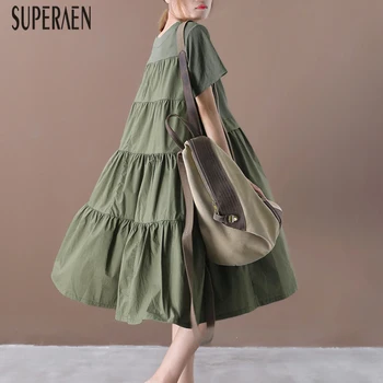

SuperAen New Summer Women Dress 2020 Korean Style Cotton Casual Ladies Dress Pluz Sized Short Sleeve Women Clothing