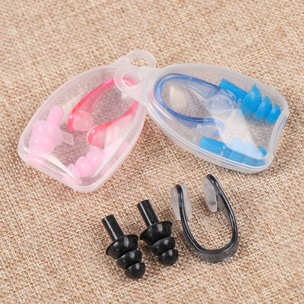 Swimming Soft Silicone Nose Clips EarPlugs Set With Case for Adults Children Waterproof Water Sports Safety gear Pool Accessorie