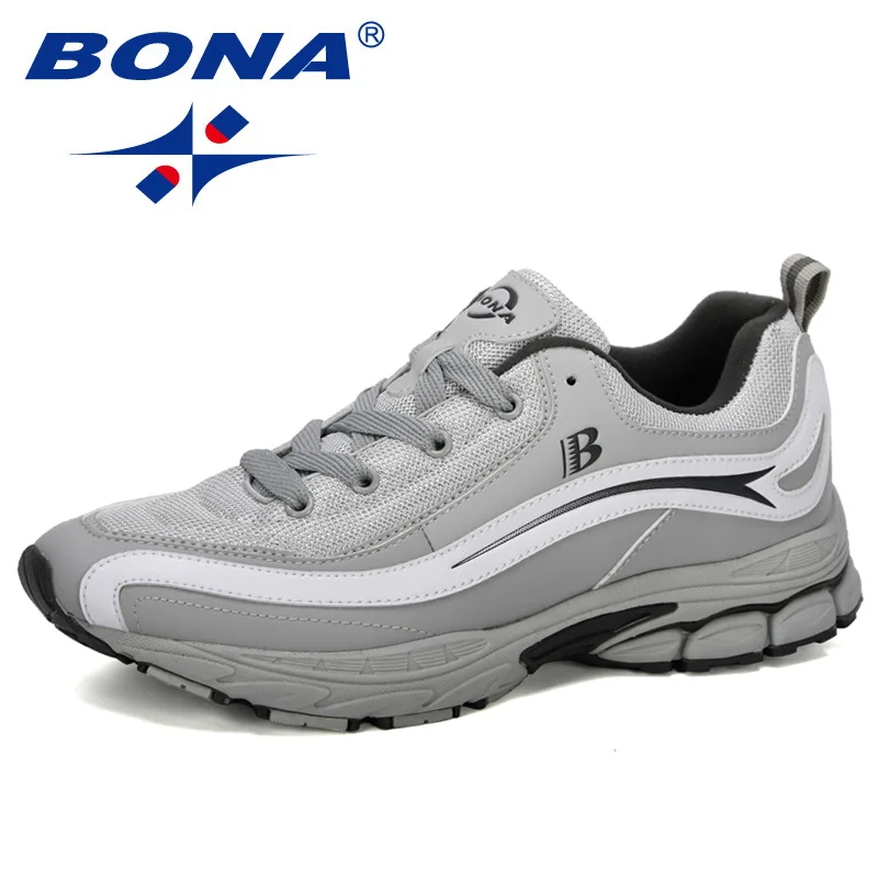 Light grey dark grey BONA/ г. Новые дизайнерские трендовые кроссовки для бега мужская спортивная обувь высокого качества на шнуровке удобная обувь для бега zapatillas hombre - Цвет: Light grey dark grey