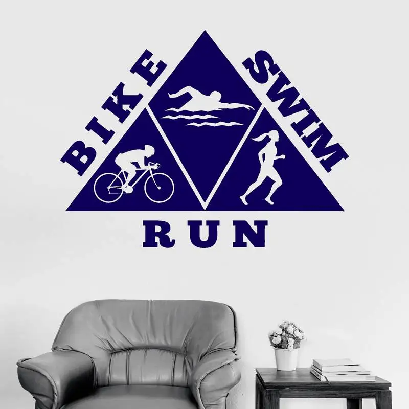 DCTAL Triathlon Sticker Logo Name Swimmer Decal Swimming Posters Vinyl Wall Decals Pegatina Decor Mural Swim Sticker