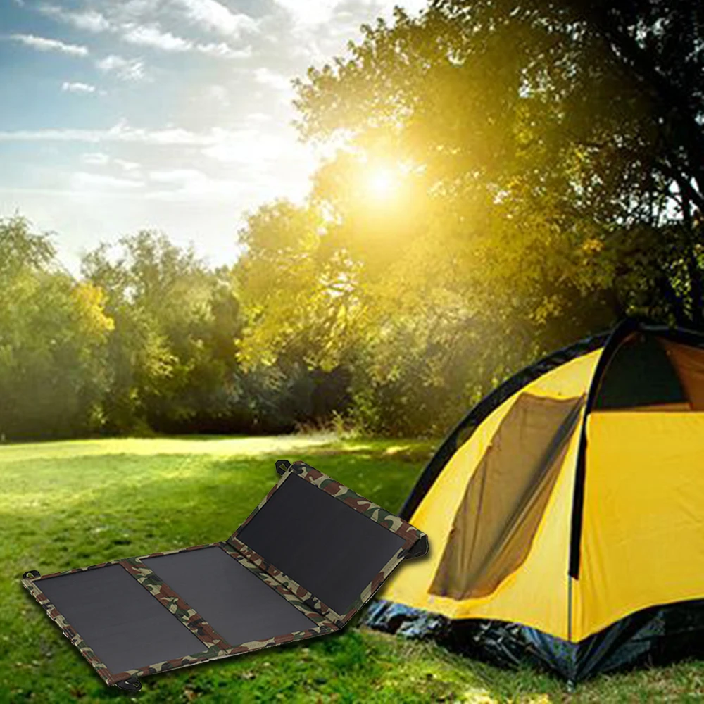 

Portable 20W Folding Foldable Solar Panel Charger Waterproof Mobile Power Bank for Phone Battery Dual USB Port Outdoor Tools 4