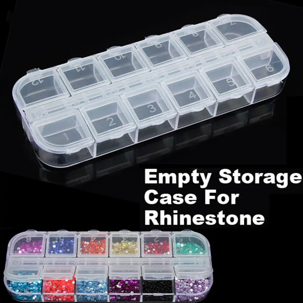 Пластиковый пустой ящик для хранения стразы с 12 ячейками и двойным откидным