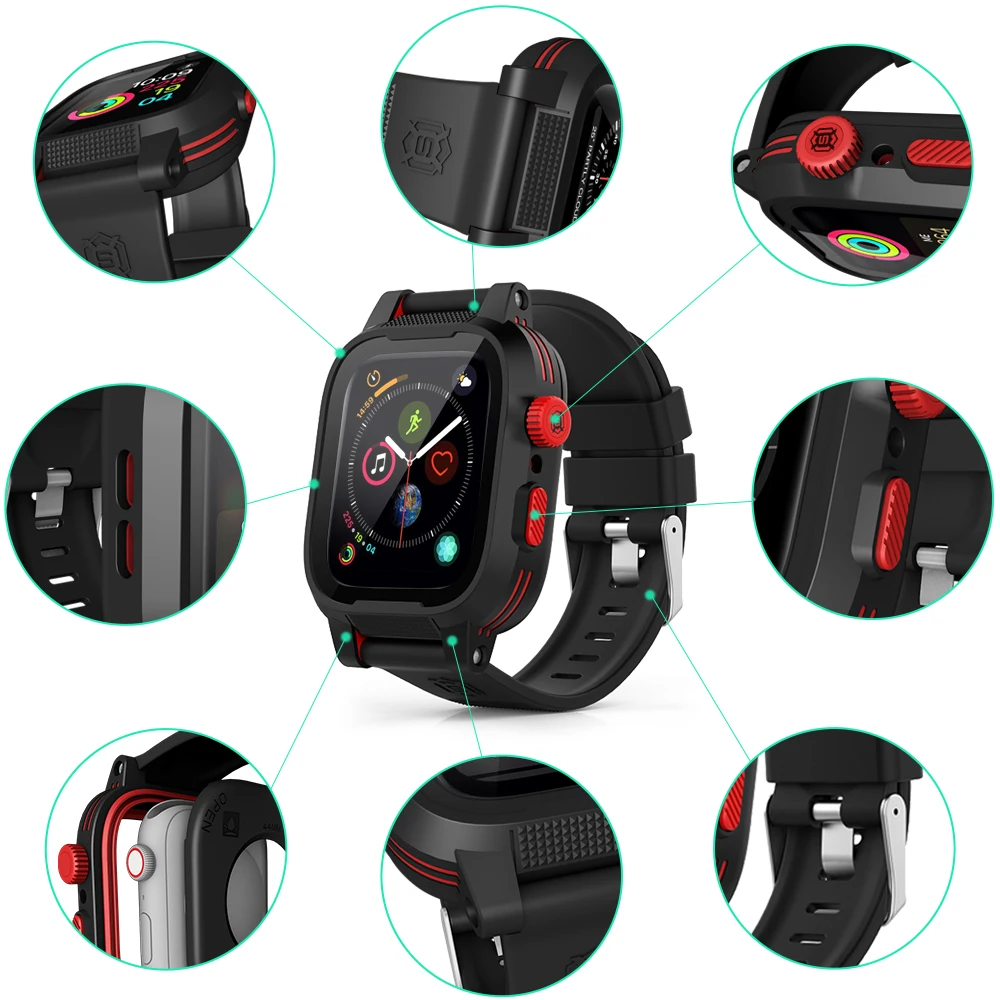 Черный силиконовый водонепроницаемый чехол для спортивных часов для Apple Watch Band 44 мм красный дышащий браслет ремешок для iWatch 4 Водонепроницаемый Чехол