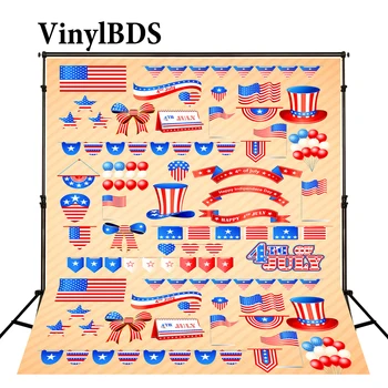 

VinylBDS Newborn Cartoon Photography Background American Flag Independence Day Ballom Backdrop for Children Photography Shoot