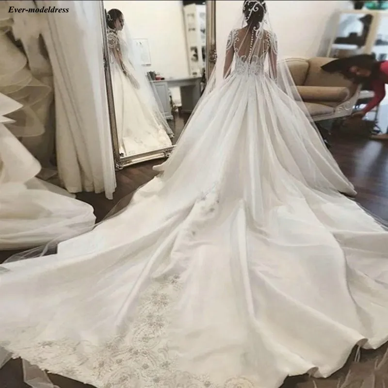 Роскошное свадебное платье Vestido De Noiva с длинным рукавом и кружевной аппликацией, бальное платье, свадебные платья, платья для невесты, Robe De Mariee