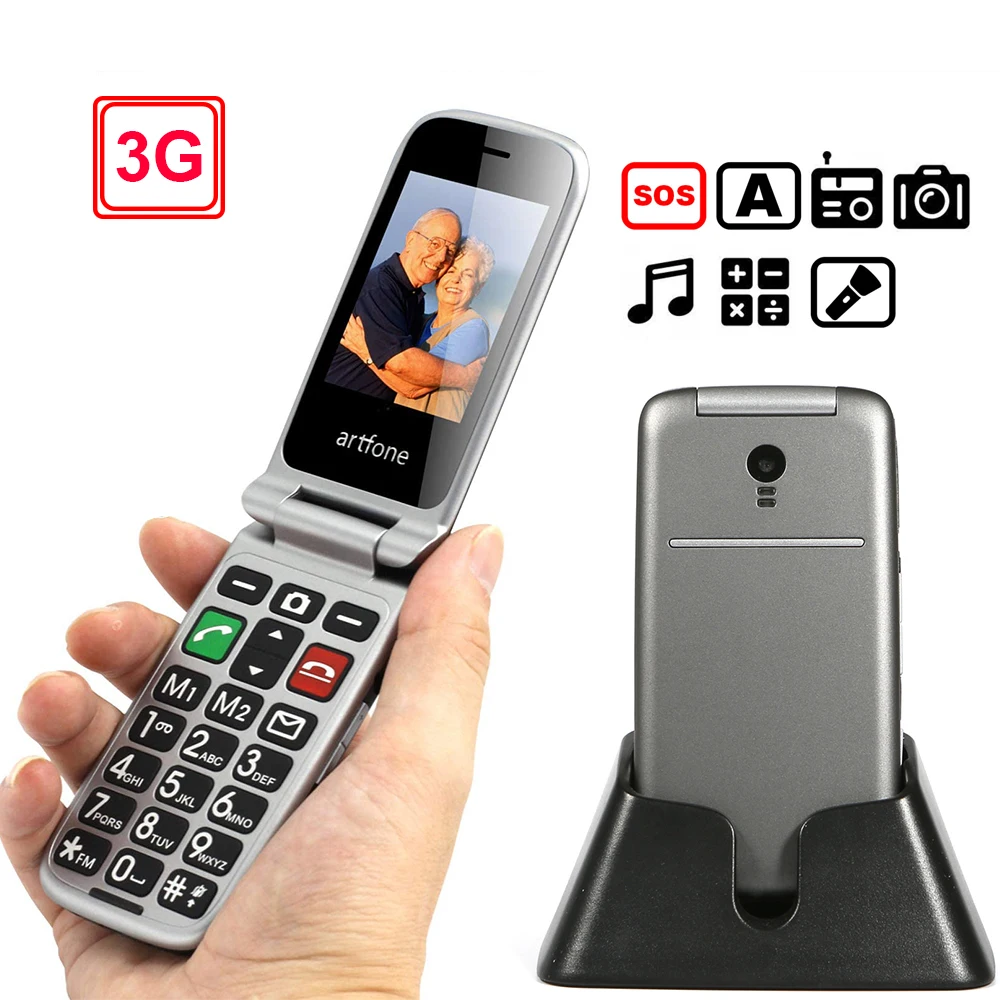 

3G Senior Phone Artfone Flip 2.4" Screen Original Flip Big Button Cheap Senior Touch Mobile Phone Clamshell Cell Phones(3G)