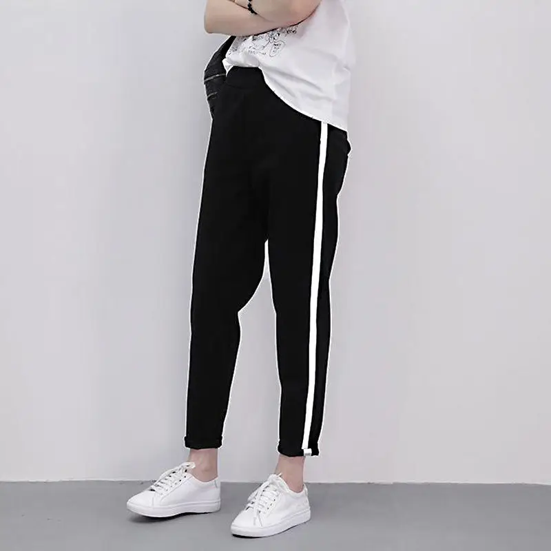 

Pants Women Casual Harem Pants Side Striped Sports Trousers Jogger Comfy Splice Female Pants Elastic