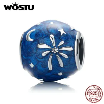 

WOSTU 925 Sterling Silver Fireworks Blue Beads Round Charm Fit Original Bracelet Pendant New Year Party Jewelry Making CTC132