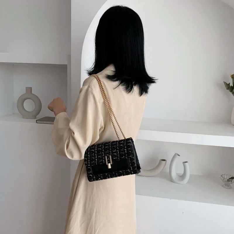 

New INS Super Fire Bag Women's 2019 New Style Fashion Simple Shoulder Bag Woolen Chain Versatile Shoulder Small