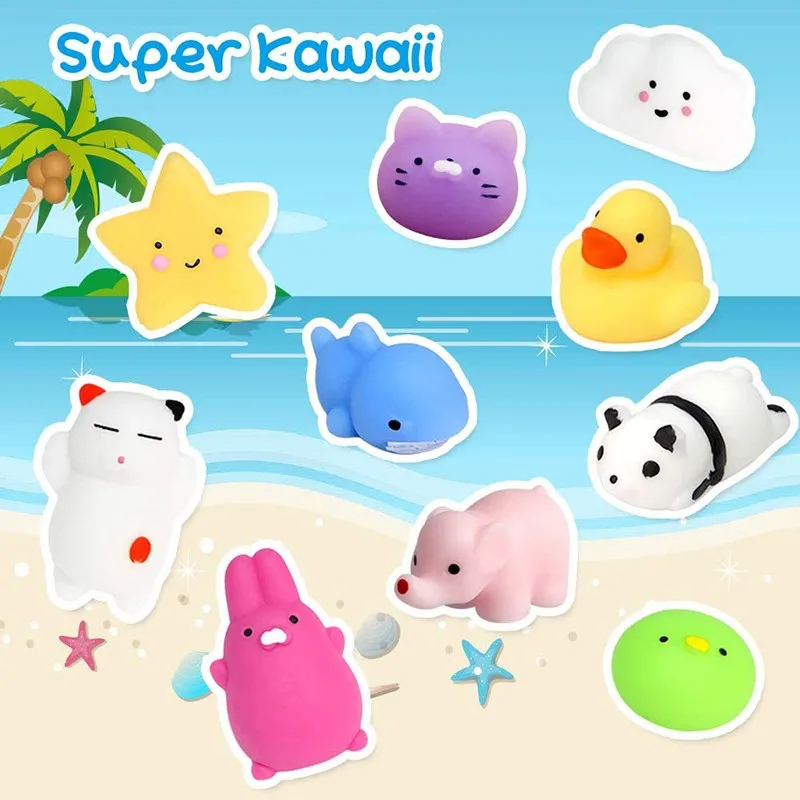 10/30/50pcs Pack Mochi Squishy Toys Fidget Mini Small Kawaii Animal Squeeze Cat Stress Relief Figet Toy For Kids Adults pea popper fidget Squeeze Toys