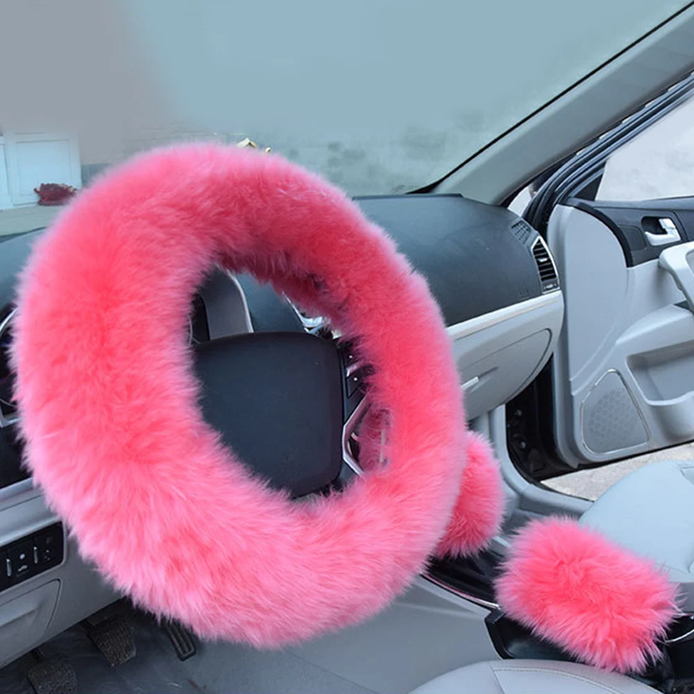 3 шт. универсальный зимний теплый чехол рулевого колеса автомобиля шерсть ручной тормоз переключения передач - Название цвета: As Shown