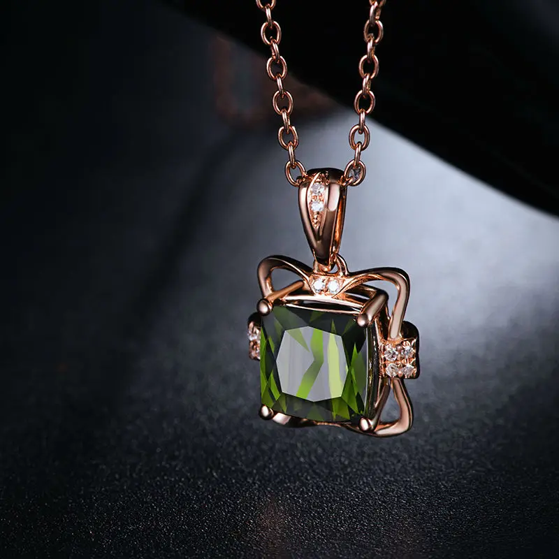 LOVERJEWELRY Твердые 14 к розовое золото настоящие бриллианты Природный зеленый турмалин кулон ожерелье Свадебные украшения для годовщина жены