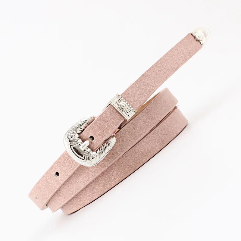 pink Модный винтажный металлический Pu женский кожаный пояс с цветком, тонкий ремень с серебряной пряжкой, длинный ремень для отдыха, аксессуары - Цвет: pink