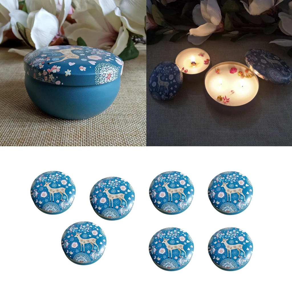 5 Elk Garden Large Round Metal Tins For Candles, Arts & Crafts, Storage, More - Elk and Garden Patterns