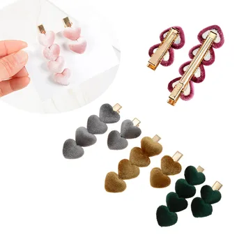 

2 Pc Vintage Velvet Love Hairpin Set Heart Shape Hair Clip Barrettes Fashion Hairpin Women Hair Accessories Retro Hair Clip New