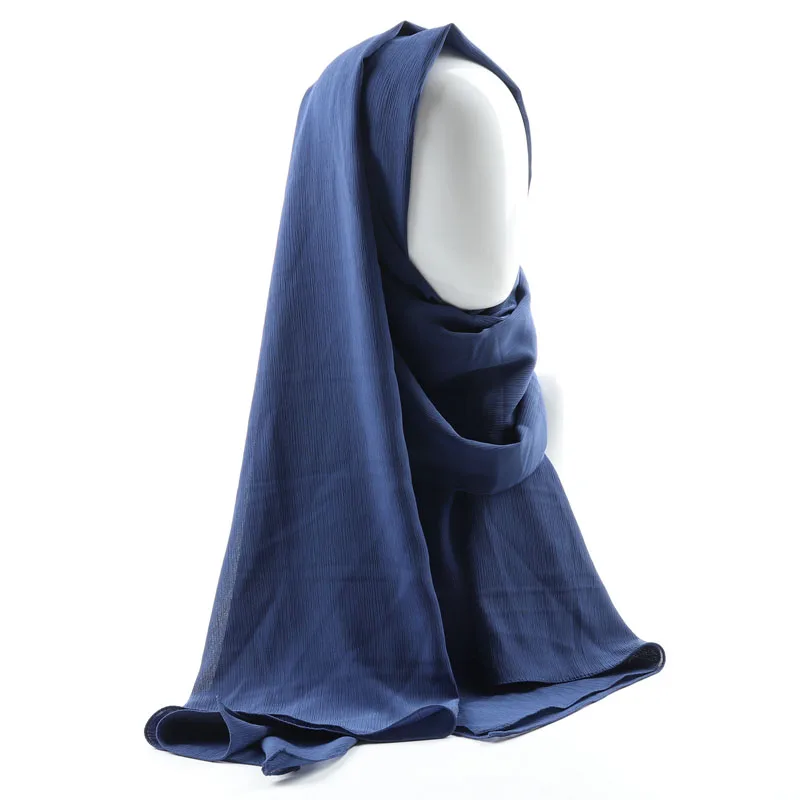 Цельный женский однотонный креп шифон хиджаб шарф Обертывания Мягкие Длинные ислам мусульманские платки crinkle шифон шарфы хиджабы - Цвет: 10 classic blue
