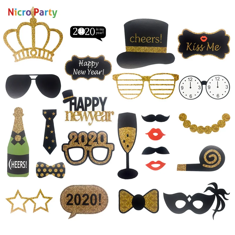 

Nicro Happy New Year Photo 2020 Booth Props Eve Party Decor Christmas Home Decor Party New Decoration DIY #PP03